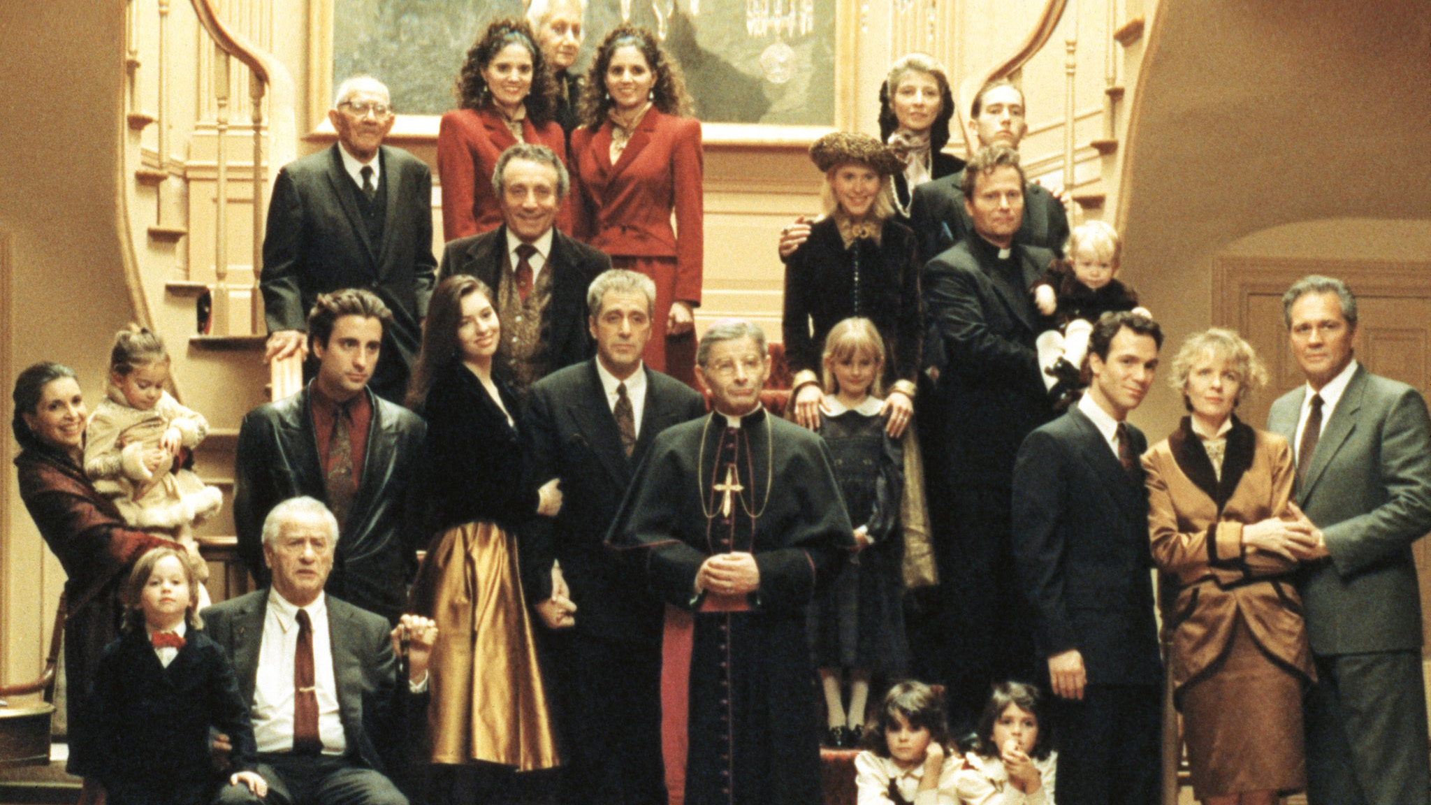 Composición cinematográfica de El Padrino III en tonos siena y nogal